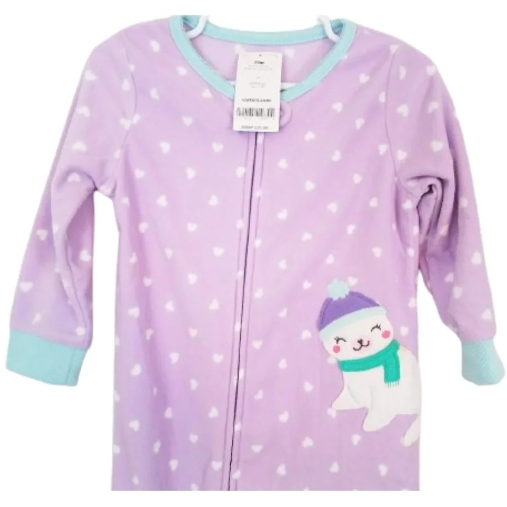 CARTER'S Lavender & White 1 Piece Holiday Footie Pajamas NWT Infant Girl's 24 M